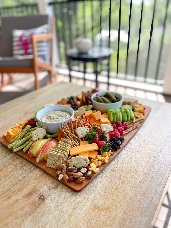 Kids Charcuterie Board on a wooden coffee table