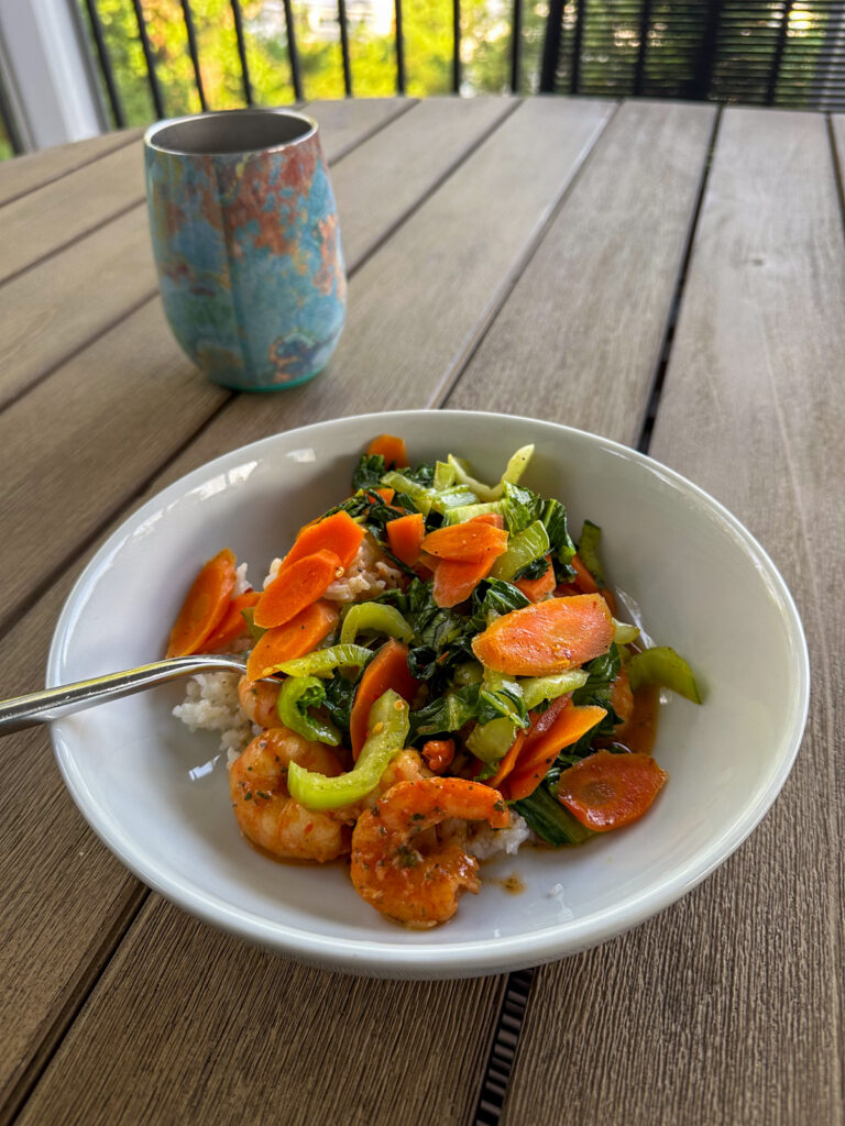 Blue Apron Shrimp with veggies and coconut rice